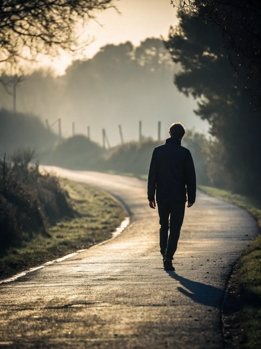 An individual confidently walking forward on a path, with a blurred background representing past trauma. This symbolizes the empowerment TraumaTech provides.